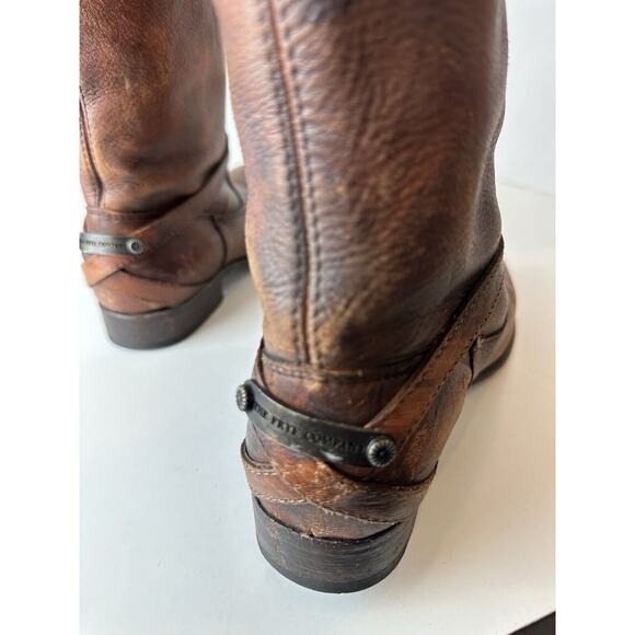 FRYE Lindsay Plate Distressed Leather Tall Riding Boots 76975 Brown Size 7 B - Picture 11 of 16